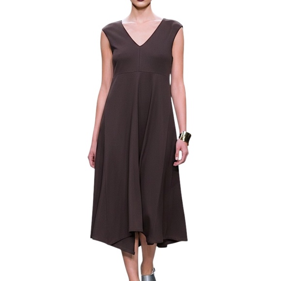 Weekend Max Mara Dresses & Skirts - Weekend Max Mara quiet luxury brown jersey knit v neck high low hem midi dress